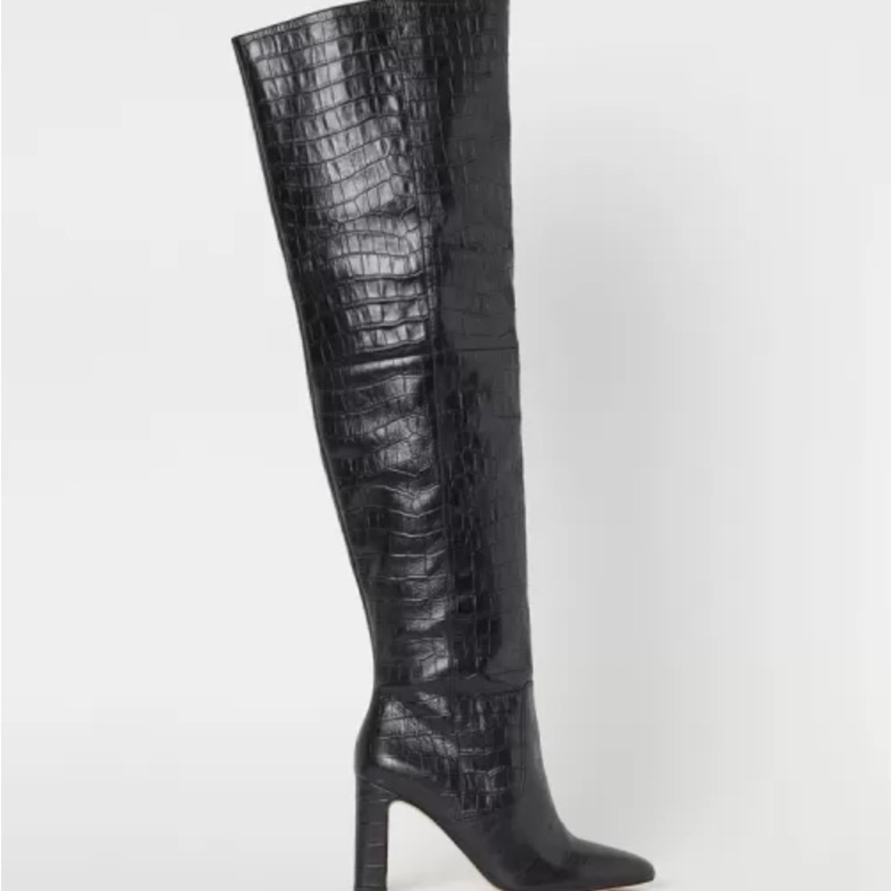 H&M Premium Quality Black Leather Over The Knee Boots Women's Size US 9 EU 40